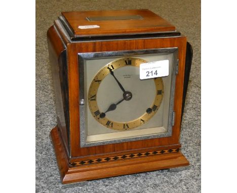 A 1930's mahogany mantle clock retailed by Oldfields, Liverpool with inscription plate to top.