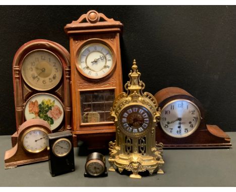 Clocks - a brass cased mantle clock;  wall clock,  others assorted  etc (7) 