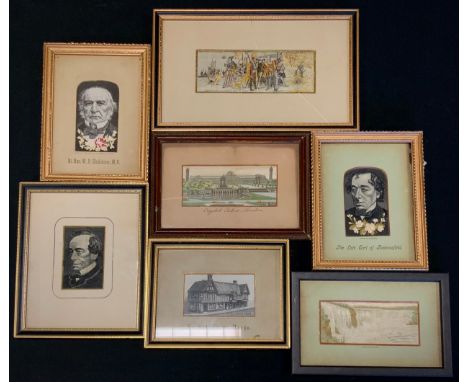 Boxes &amp; Objects - Thomas Stevens Stevengraphs - woven silk panel Niagara;  Ye Old Crown House, Crystal Palace, London, La
