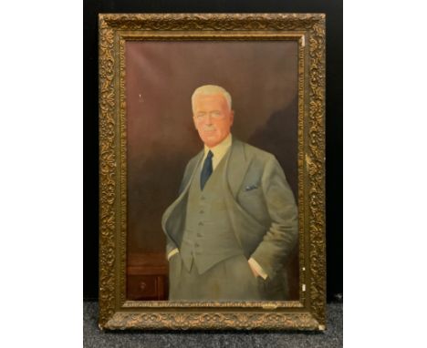 J.H. Hutchings, Portrait of Wilfred Hill, founder of Chemeco and inventor of Bryl cream, signed and date, c.1945, oil on canv