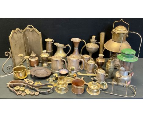 Brass and metal-ware - a nautical or ship’s oil lantern, 42cm high;  Railway interest - South African Railways ewer, etc;  mi