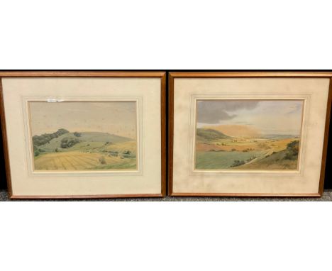 C W Taylor, a pair, Church Hill from Muntham &amp; Black Patch, signed, watercolours, 26cm x 37cm (2) 