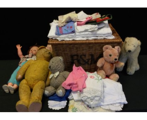 Toys and Juvenilia - a golden mohair teddy bear and polar bear, composition dolls, etc 