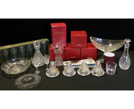 A quantity of Waterford and other crystal glass including, large Waterford crystal glass boat shaped pedestal table centre bo