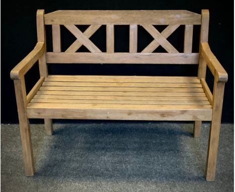 A cross bar back garden bench, 87cm x 109cm x 60cm 
