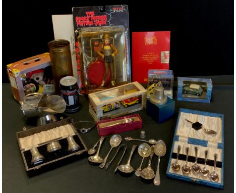 Boxes and Objects - Toys, Rocky Horror Picture Show, Beano vehicle,  Shell case vase, Epns crust set, cased silver thimble ; 