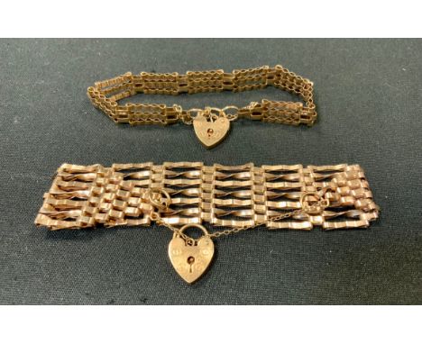 A 9ct gold seven bar gate bracelet; another, smaller, 20.4g (2) 