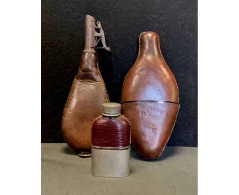 Leather concord hip flask; shotflask etc 