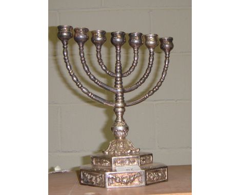 Vintage silver plated Hanukkah Menorah lamp (Judaica interest) 27 cms x 22 cms