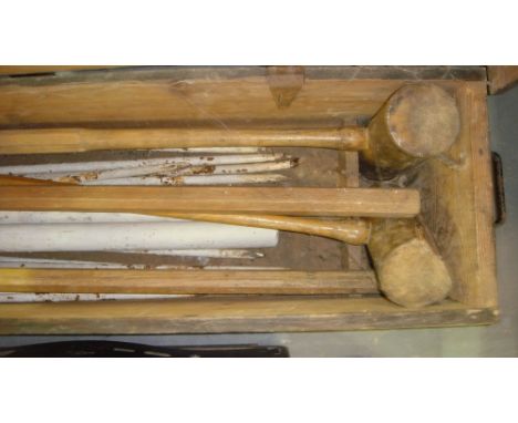 Vintage croquet set in pine box with Jacques balls