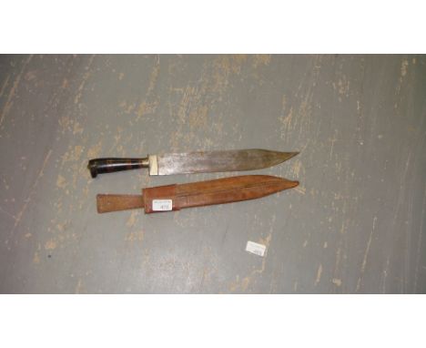 Vintage Spanish Gaucho type knife in leather sheath blade length 32 cms, overall 44 cms 