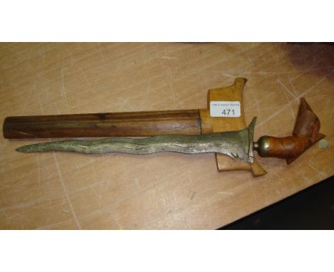 Vintage Indonesian kris with hardwood handle and scabbard blade length 30 cms, handle 9 cms 