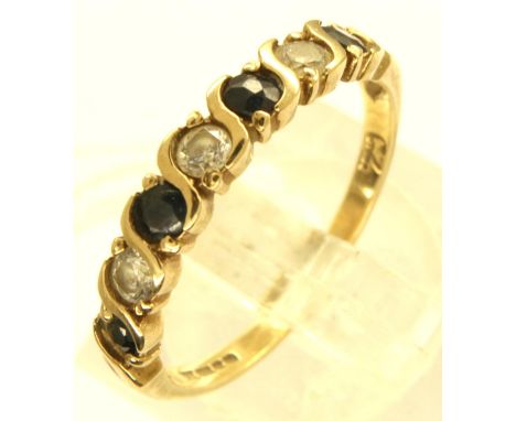 9ct gold sapphire and CZ ring, size M, 1.6g. P&amp;P Group 1 (£14+VAT for the first lot and £1+VAT for subsequent lots) 