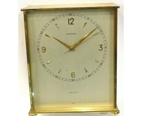 Garrard brass cased mantel clock with 1.5V Mallory movement and ICI inscription plaque to verso, H: 16 cm. P&amp;P Group 2 (£