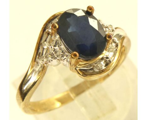 9ct gold blue sapphire and diamond ring with certificate, size N, 2.8g. P&amp;P Group 1 (£14+VAT for the first lot and £1+VAT