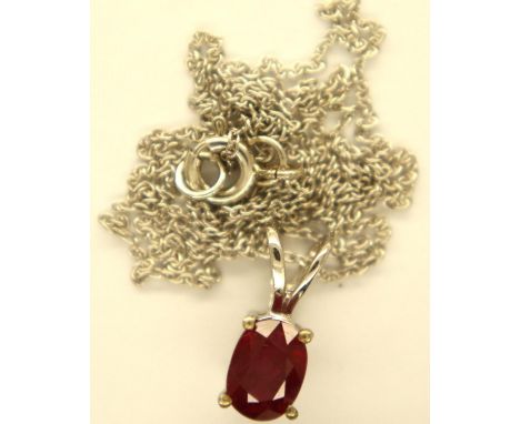 Two 925 silver ruby pendants and chains, with certificates, each ruby 1.2ct. P&amp;P Group 1 (£14+VAT for the first lot and £