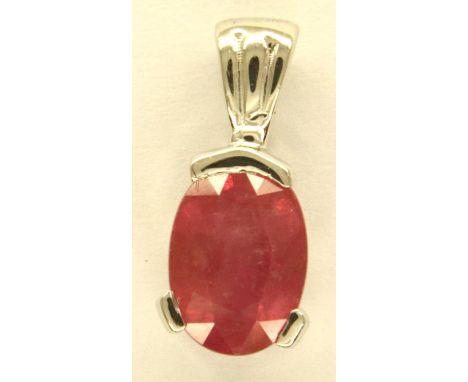 9ct white gold ruby pendant, ruby 0.99ct, 0.8g. P&amp;P Group 1 (£14+VAT for the first lot and £1+VAT for subsequent lots) 