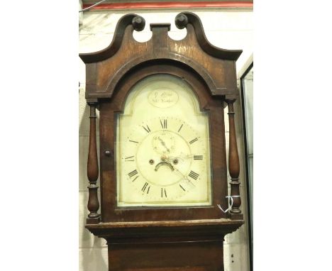 Antique mahogany cased longcase clock, dial marked G Lewick. No pendulum or key, H: 220 cm. Not available for in-house P&amp;