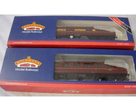 Two Bachmann coaches; 39-2712 MK1 Guv Parcels Express, maroon Modelzone exclusive, 34-151 Collett Composite maroon. Both in e
