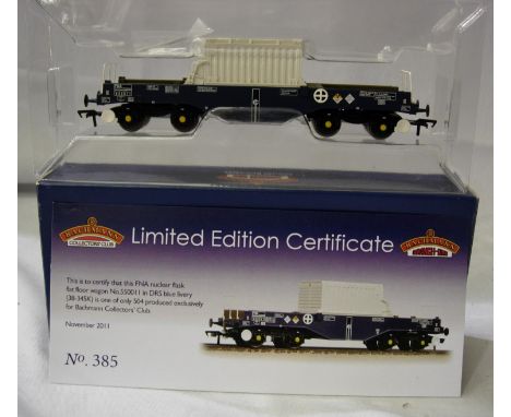 Bachmann 38-345 K FNA Nuclear flask wagon, flat four 550011, DRS blue, Collector Club limited edition 385/504. P&amp;P Group 