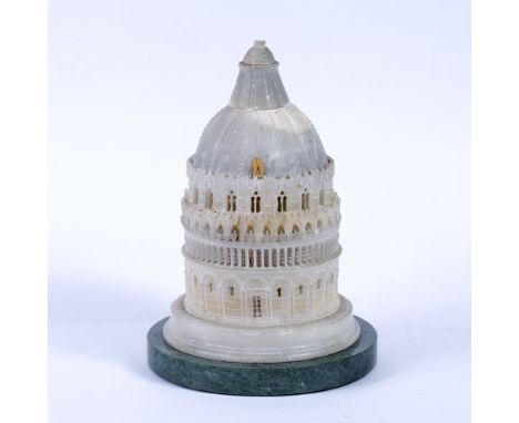 A GRAND TOUR STYLE ARCHITECTURAL MODEL of the Baptistry of Pisa, on green marble base, 25cm high