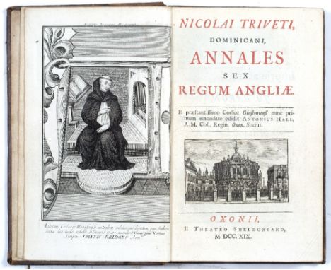 TRIVET, Nicholas (1258?-1328) Annales Sex Regum Angliae with portrait engraving after Vertue, published by John Bridge Oxford