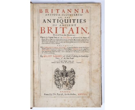 SAMMES, Aylett, Britannia Antiqua Illustrata or The Antiquities of Ancient Britain printed by T Roycroft 1676, red and black 