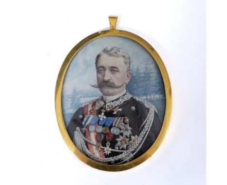 N. RICCARDI (19TH/20TH CENTURY) Portrait of an officer in dress uniform, wearing an array of medals and orders, to include th