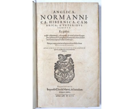 CAMDEN, William, Anglica, Normannica, Hibernica Cambrica, A Veteribus Scripta, title page with woodcut printer's device for C