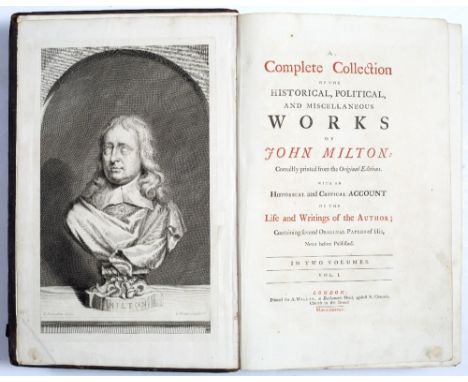 MILTON, John (1608-1674), A Complete Collection of the Historical, Political and Miscellaneous Works, 2 vols. Fo. (370 x 250m
