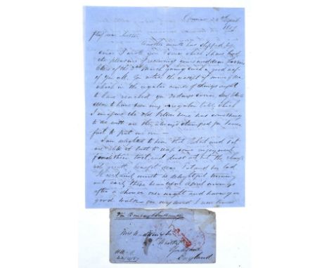 A MANUSCRIPT LETTER on blue paper with envelope dated 22nd April 1857 by Henry Waddington in Chunar, Uttar Pradesh, India to 