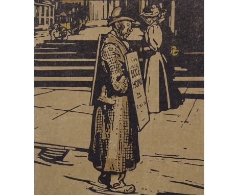 William Nicholson, woodblock print, sandwich man, published Heinemann 1898, image 10" x 8.5", mounted