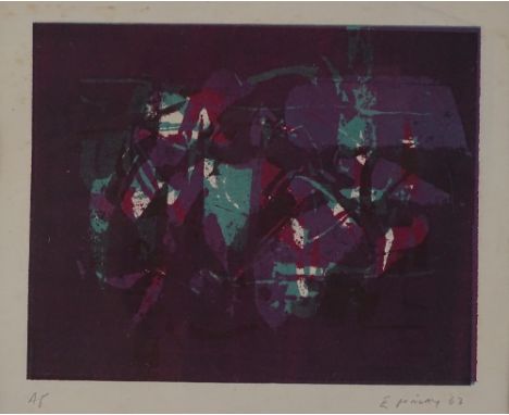 Eric Finlay, lithograph, abstract composition, signed in pencil, 1963, artist's proof, image size 8" x 10", framed