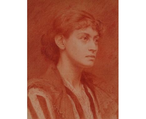 Pre-Raphaelite School circa 1900, fine sanguine chalk drawing, portrait of a young woman, unsigned, 17" x 13", framed 