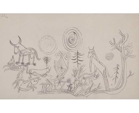 Paul Klee, lithograph, surrealist landscape, signed in the plate, 4.75" x 7.75", mounted