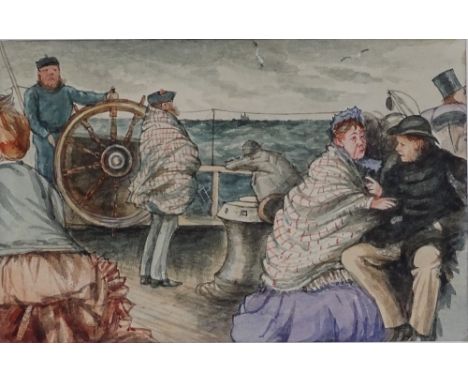 A 19th century watercolour, perils of the deep, circa 1880, taken from an album drawn by a Sudan Army Officer with initials F