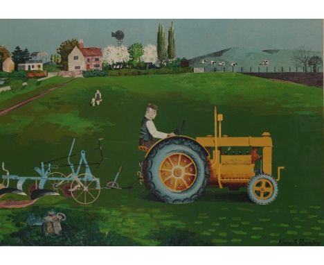 Kenneth Rowntree, a colour school print, ploughing scene, sheet size 19.5" x 29.5", framed