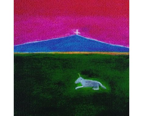 Craigie Aitchison (1926-2009), colour screen print, unicorn in a landscape, signed in pen, printer's proof no. 1/5, image siz