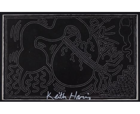 After Keith Haring, lithograph, hatching egg, 8.5" x 13.5", framed