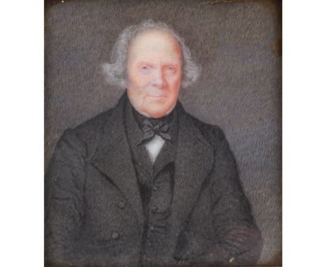A 19th century miniature watercolour on marble, half length portrait of a gentleman, indistinct inscriptions verso, 4.5" x 4"