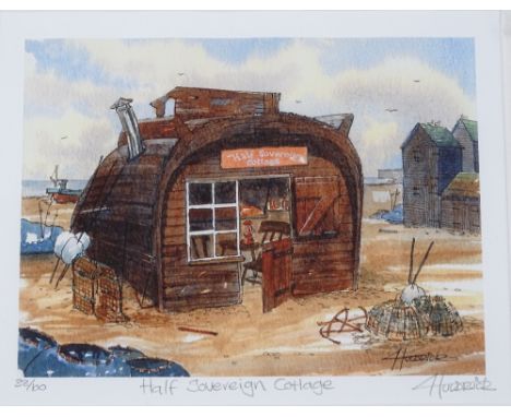 A Holrick, colour print, Half Sovereign cottage, and Robert Greenhalf, 2 coloured etchings, all signed in pencil (3)