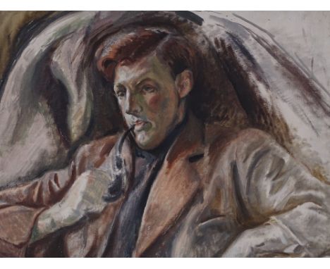 A mid-20th century oil on canvas, portrait of J Turner in the manner of Duncan Grant, unsigned, 25" x 30", unframed