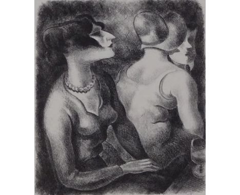 A lithograph, cafe scene Paris circa 1930, indistinctly signed, image size 10" x 8.5", framed