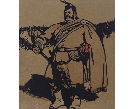 William Nicholson, woodblock print, drum major, published Heinemann 1898, image size 10" x 8.5", mounted 