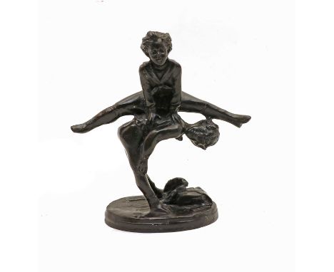 Alfred Bayre (French, 1839-1882), after, 'Leapfrog', patinated bronze, modelled as two children playing leapfrog, impressed B