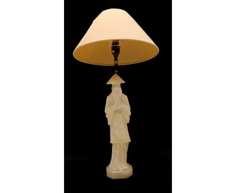 A Chinese alabaster lamp, early 20th century, depicting an elder, 49cm high to fittingCondition report: Minor knocks and wear