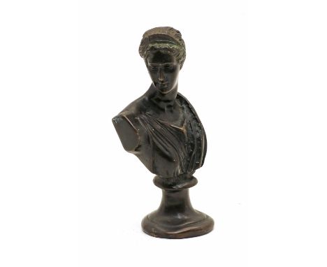 A small Grand Tour bust, bronze, modelled as Diana/Artemis, after Diana of Versailles, 14cm highCondition report: With some a