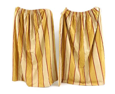 Six pairs of lined and interlined striped silk curtains by Allan Vaughan Ltd of Malvern, late 20th century, with spotted red 