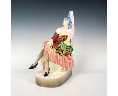 Polychrome seated figure of a Spanish woman in a mantilla. Goldscheider backstamp. Laurenzl marked on the back of the chair. 