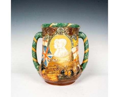 Silver Jubilee limited edition jug; Portrait medallion of the King and Queen uncrowned in relief. Surrounded by flags and tru